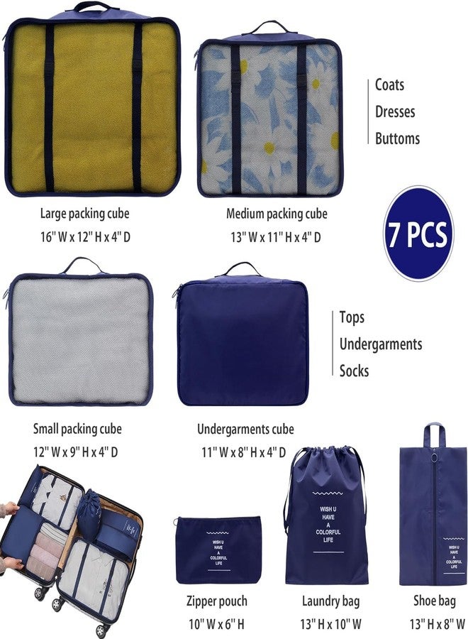 STESHWK 7 Set Packing Cubes Luggage Organizers With Travel Packing Cubes Toiletry kit And Undergarment Laundry Cosmetics Pouch with Shoe Bag (Navy Blue) - Image 4